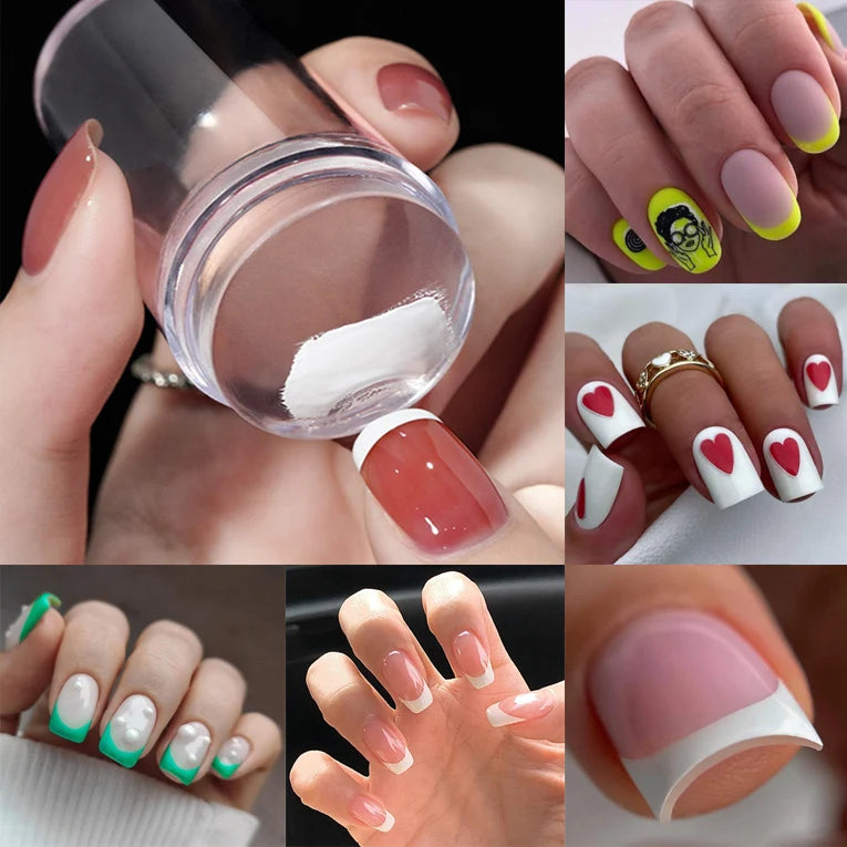 Nail Stamper Jelly Silicone Printing Nail Polish Stamping French Tip Nail Stamp Template with Scraper  Manicure Stencil Tools