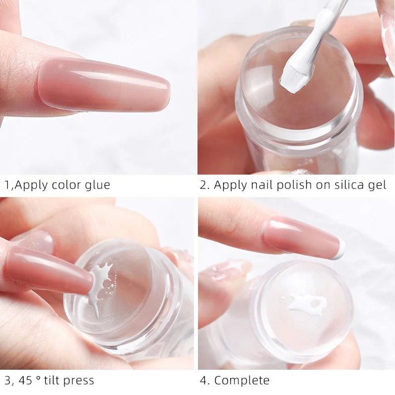 Nail Stamper Jelly Silicone Printing Nail Polish Stamping French Tip Nail Stamp Template with Scraper  Manicure Stencil Tools