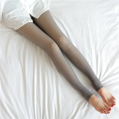 Women Thermal Leggings Winter Warm Sexy Elastic Translucent Pantyhose Female Fleece Thermal High Waist Slim Thicken Tight Pants